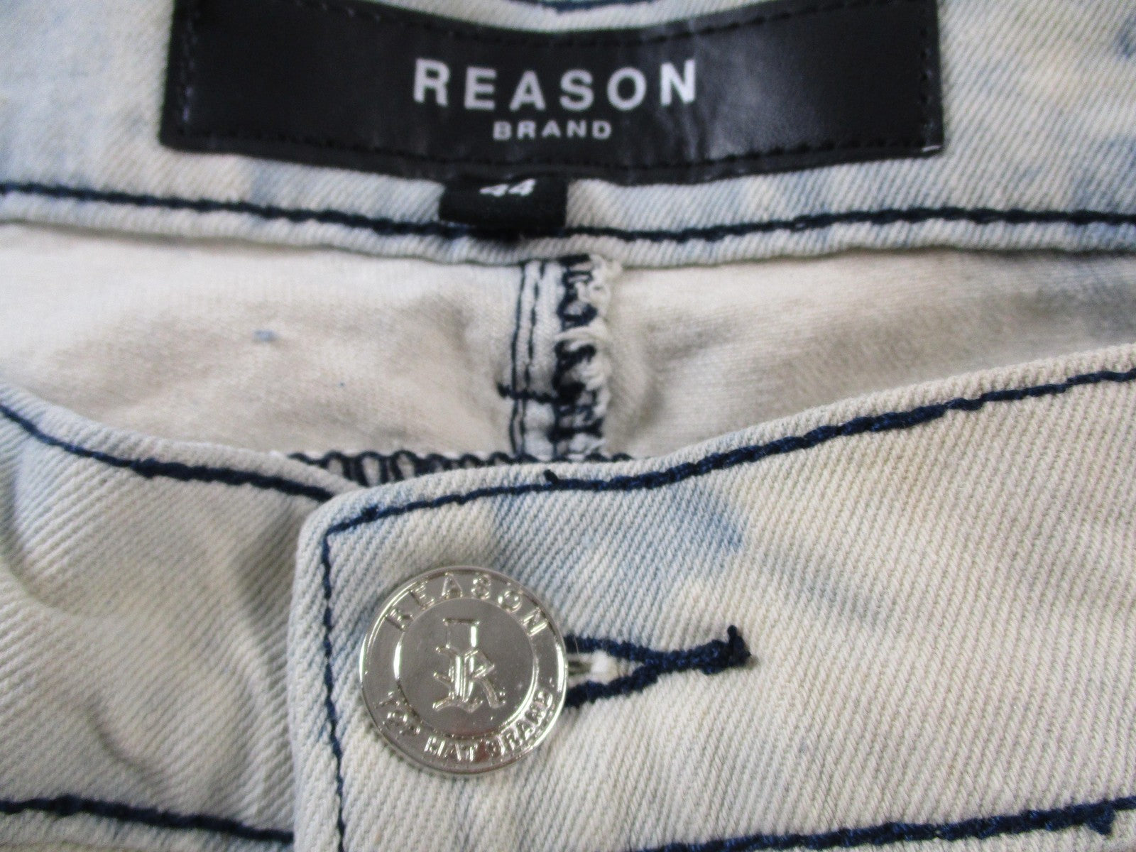Reason Jeans Mens 44 Slim Acid Wash Mulberry Moto Skull Denim Embroidered 14224
