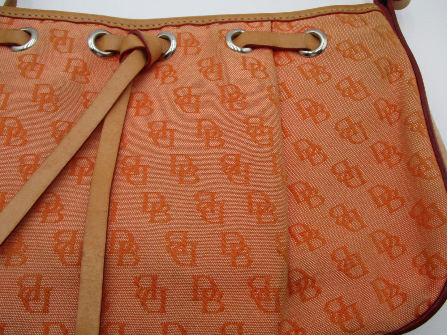 Dooney & Bourke DB Monogram Jacquard Small Shoulder Bag Orange Tan Leather Trim1
