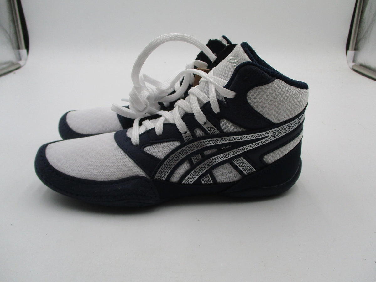 ASICS Snapdown Shoes Youth Size 2.5 White Navy Wrestling Sneakers 1084A0143