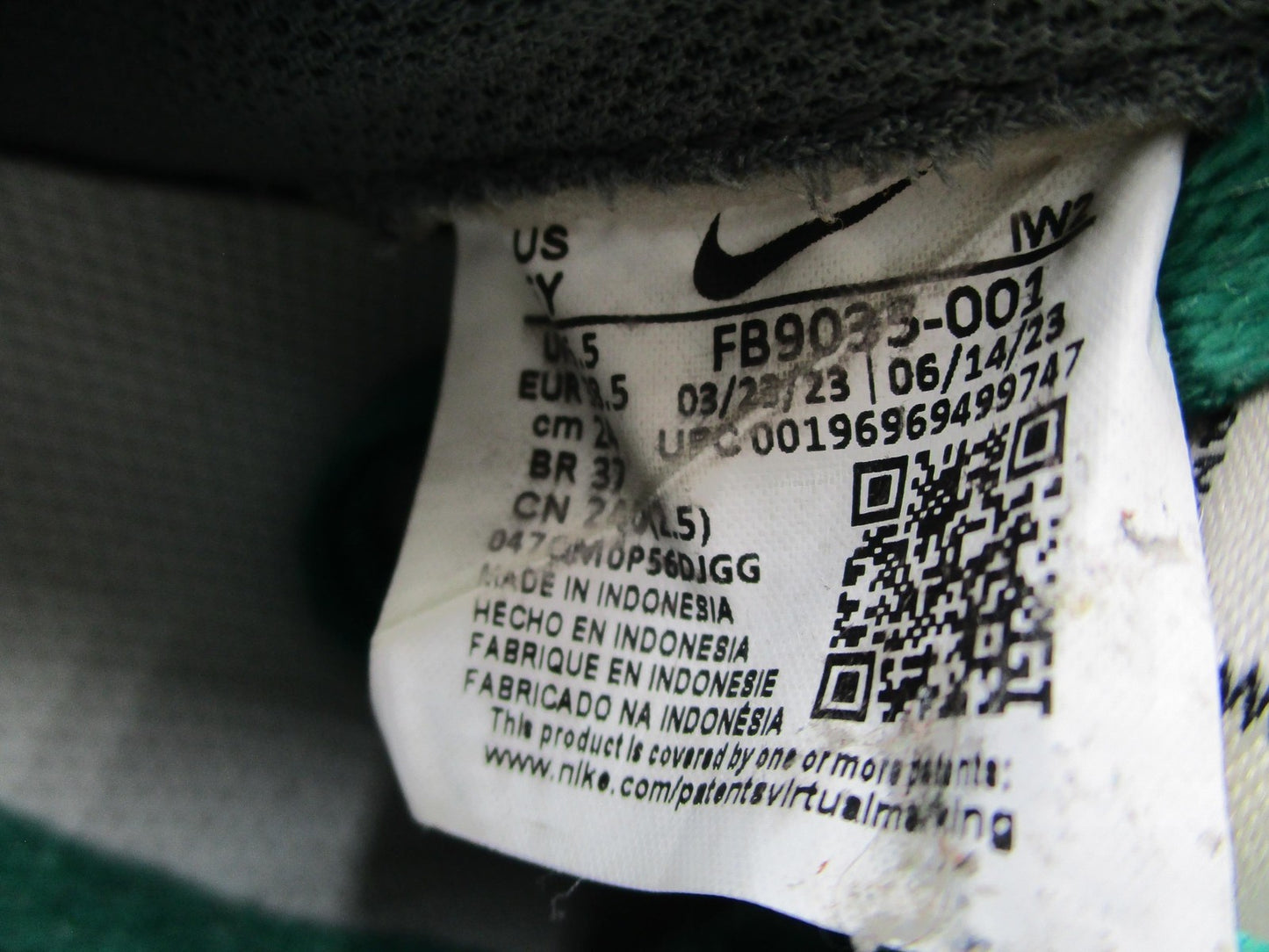 Nike Air Force 1 Low Shoes Youth Size 6Y Gray Green Blue Sneakers FB9035-00119