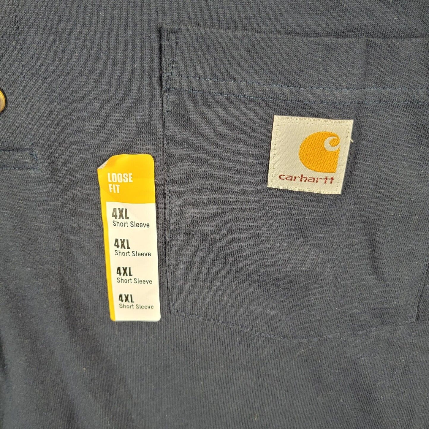 CARHARTT Men's TShirt 4XL Navy Loose Fit Henley Pockets Cotton TK0084M