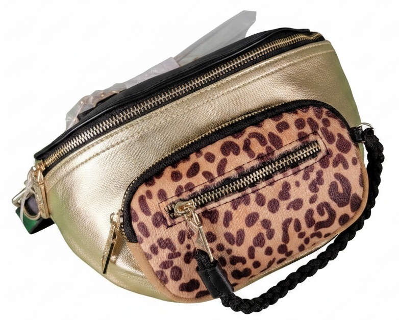 Steve Madden BSummit Animal Convertible Belt Bag Leopard Gold Black NWT0