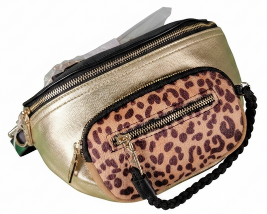Steve Madden BSummit Animal Convertible Belt Bag Leopard Gold Black NWT0