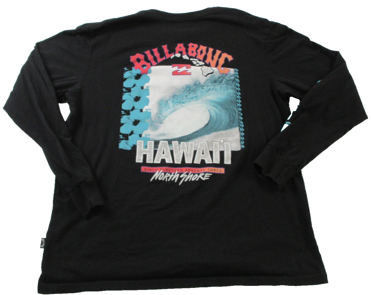 Billabong Hawaii Shirt Mens Medium Black Long Sleeve North Shore Surf Graphic1