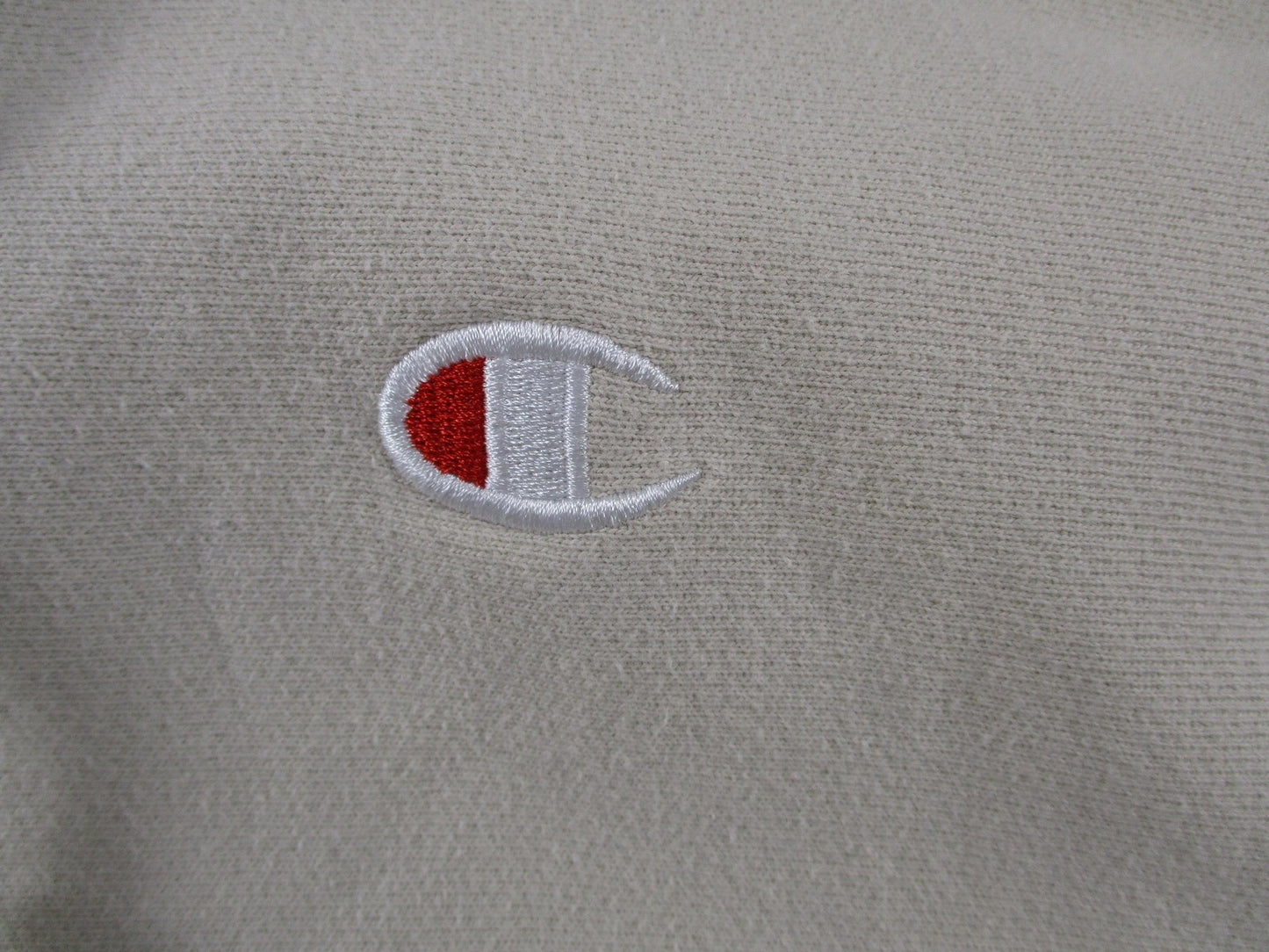 Vintage Champion Reverse Weave Hoodie Mens Small Beige Pullover Sweatshirt Logo2