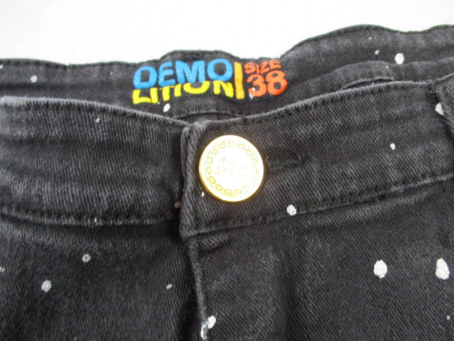 Demolition Shorts Mens 38 Black Paint Splatter Biker Denim Distressed Stretch4