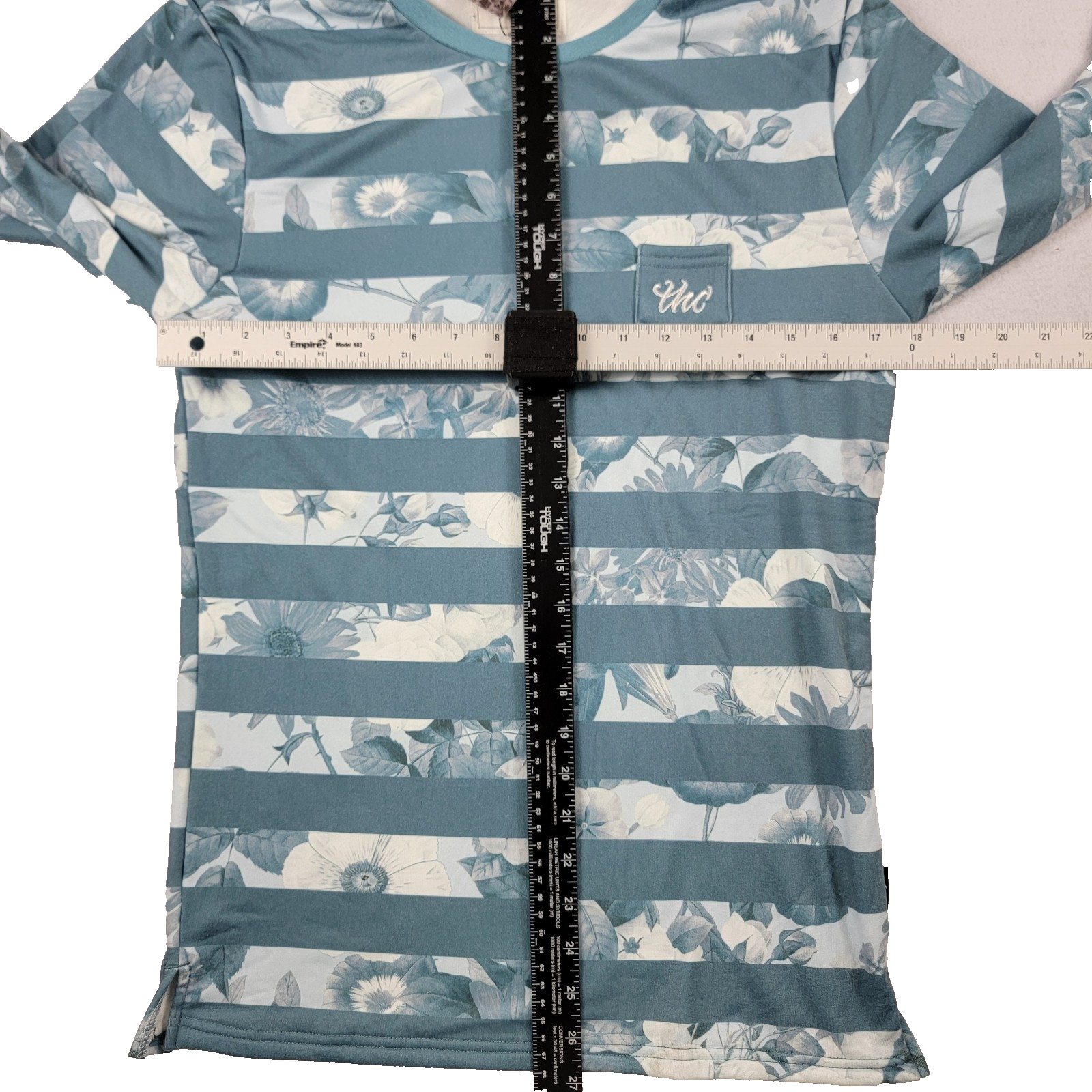 The Hideout Clothing Flower Striped Pullover Crewneck Mallard Blue Size S 7951