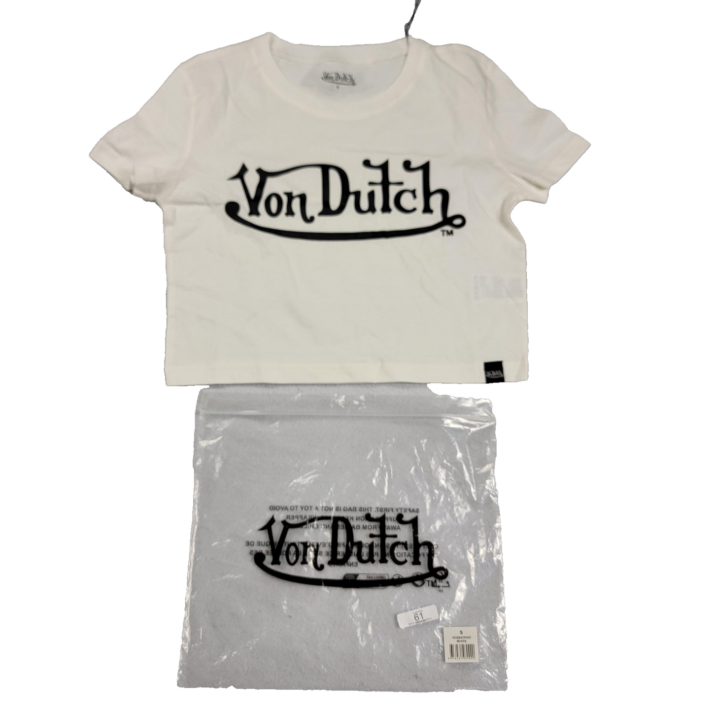 2 pack Von Dutch white Crop Tee+Honey Tie Dye Tee Shirt Womens Sz S 11263
