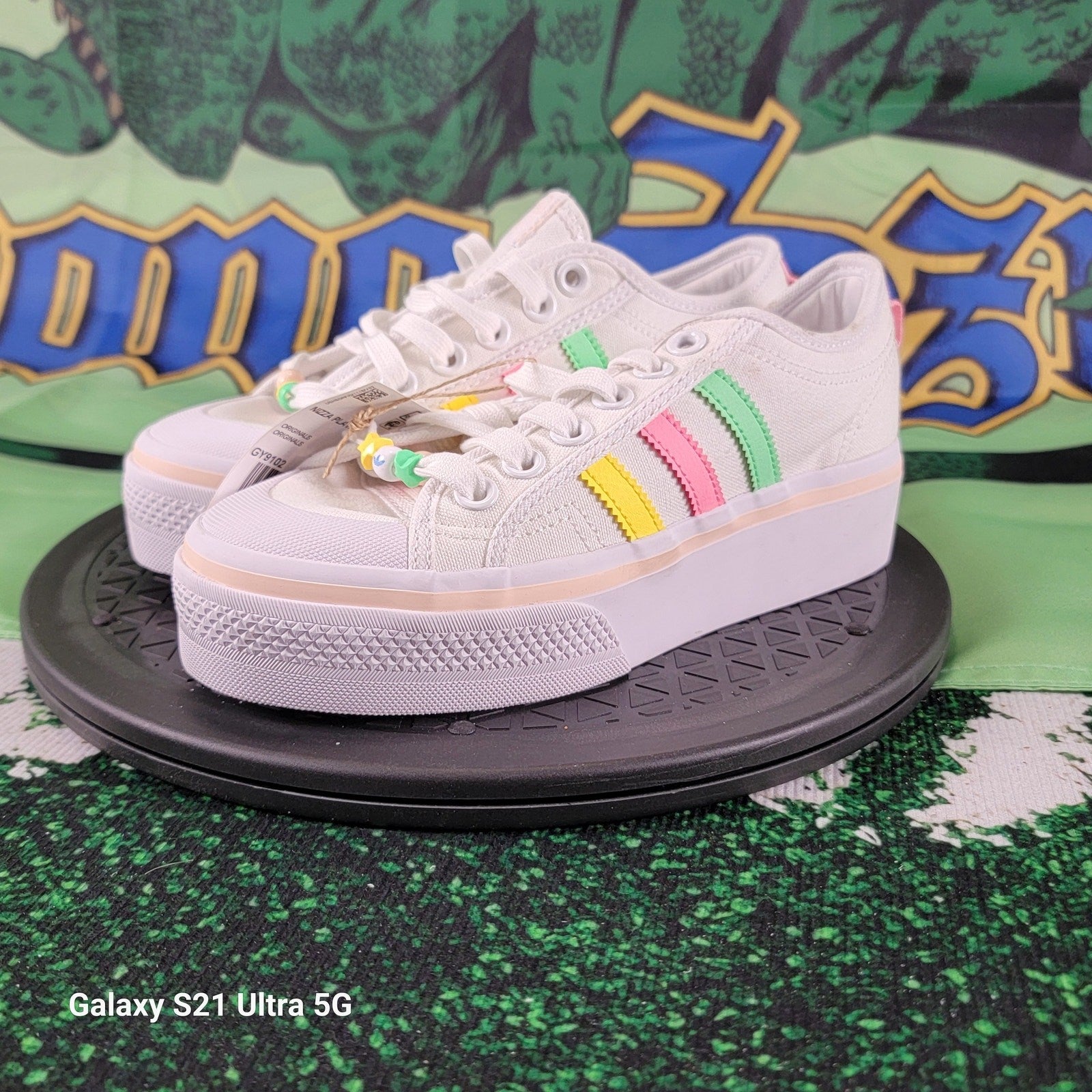 ADIDAS (GS) NIZZA PLATFORM J White/Pink/Multi Girls Size 4.5 GY91020