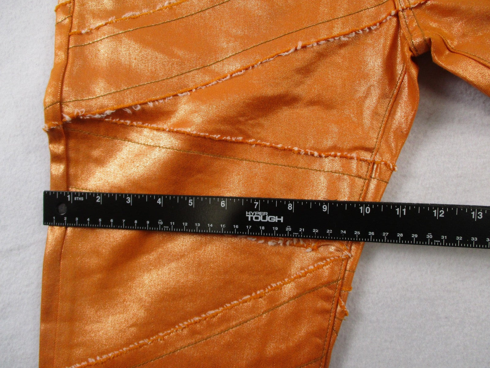 Golden Jeans Mens 34 Orange Metallic Flare Distressed Stretch Denim USA 143710