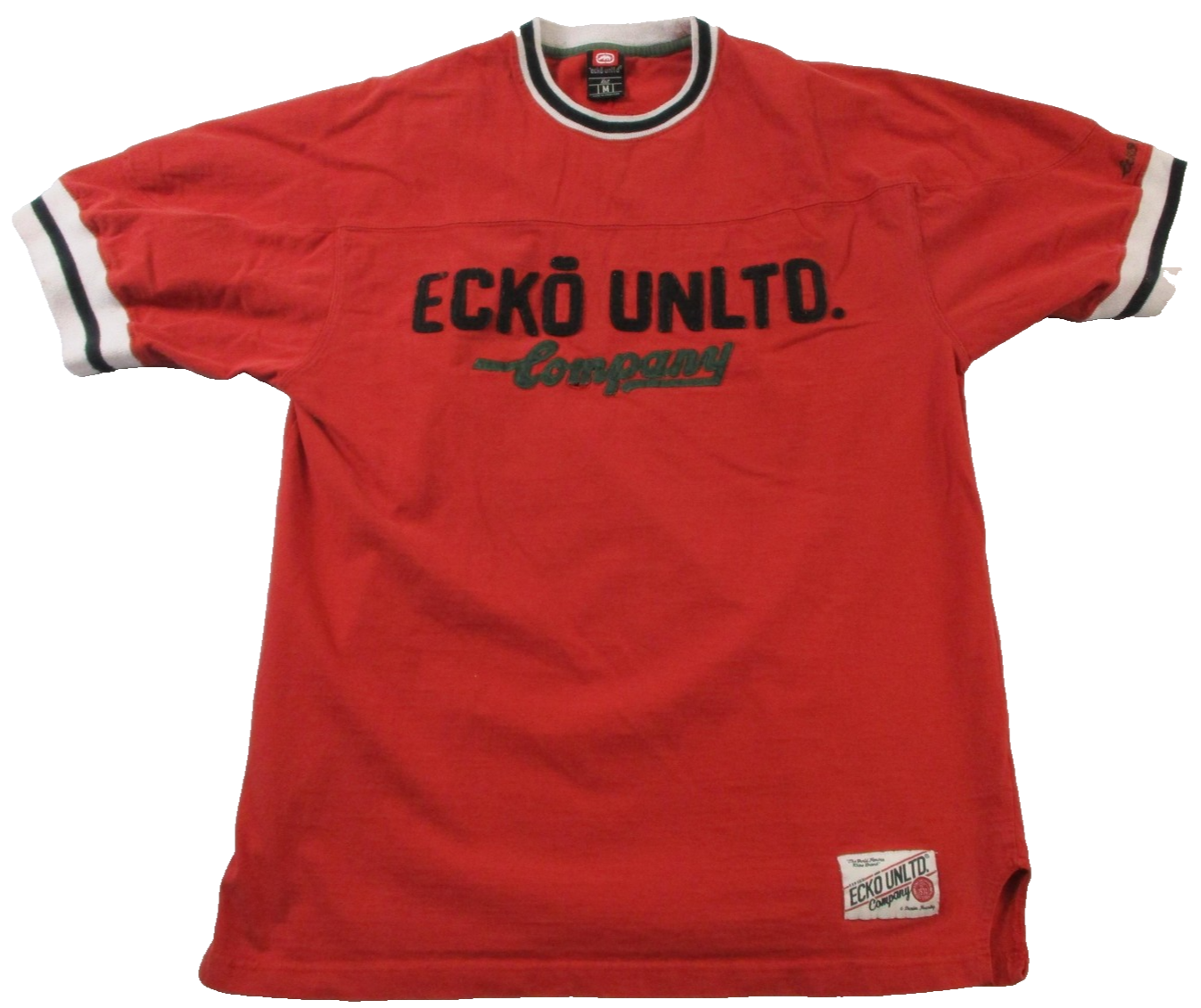 Ecko Unltd Shirt Mens Medium Red Company Chenille Logo Ringer Streetwear Tee0