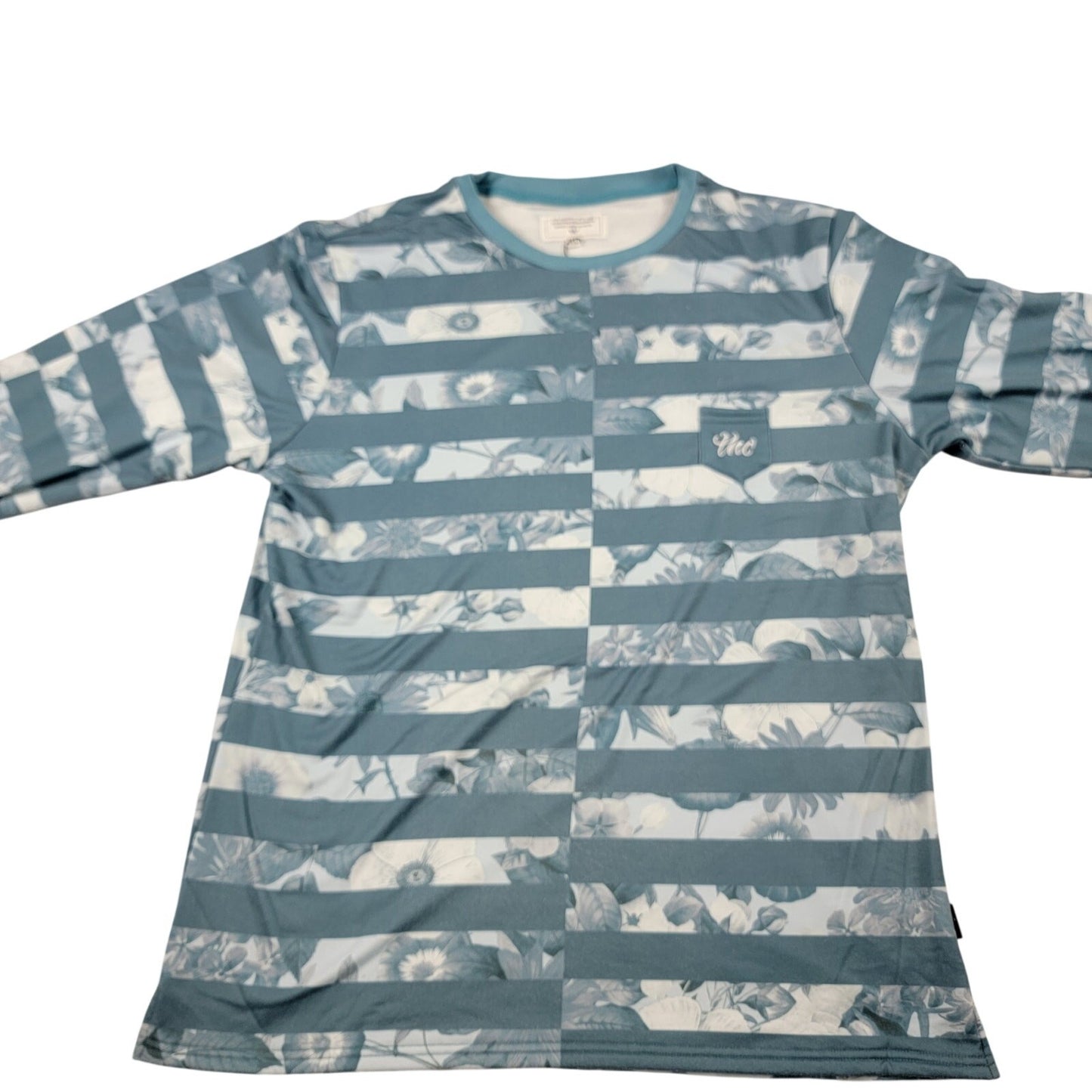 The Hideout Clothing Flower Era Striped Crewneck XL Mallard Blue New