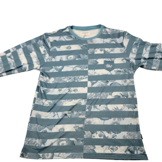 The Hideout Clothing Flower Era Striped Crewneck XL Mallard Blue New