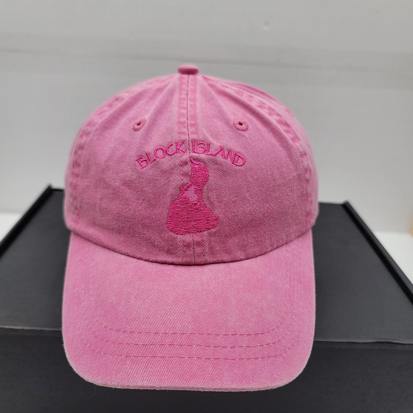 Block Island Hat Cap Strap Back Pink Embroidered Map Adams Casual Mens Cotton1