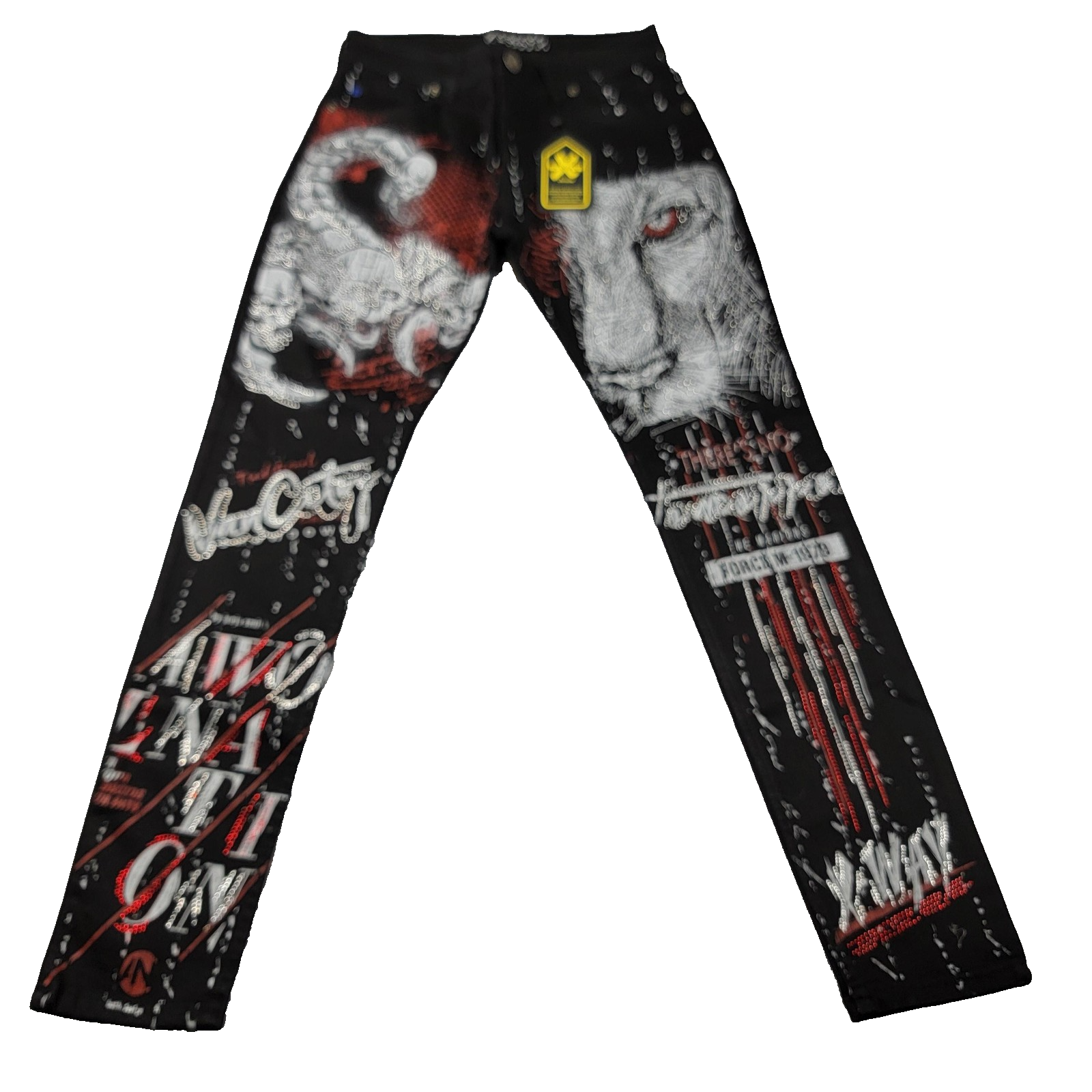 X WAY Jeans Mens 31 Black Graphic Skinny Denim Skull Wolf 61161