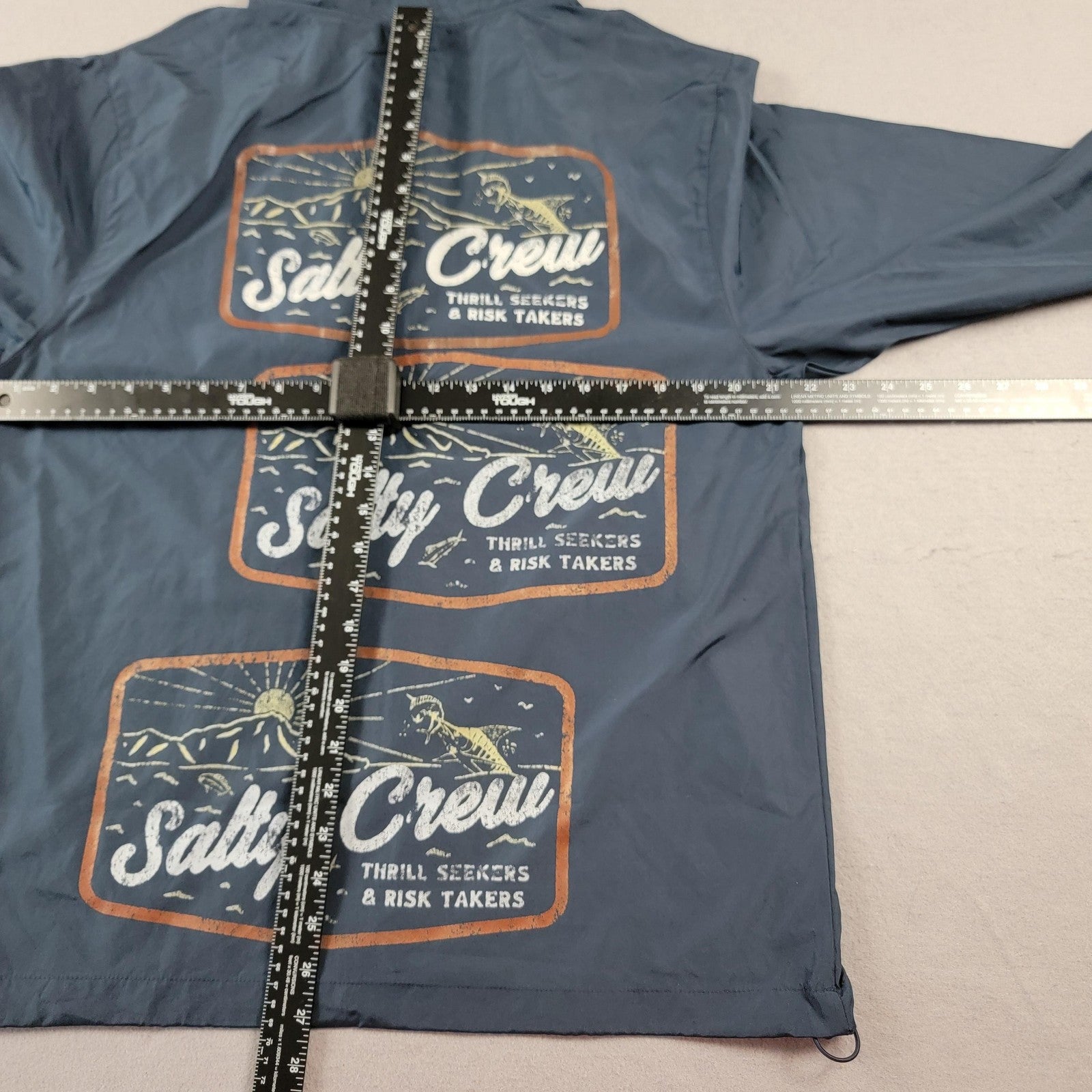 Salty Crew Jacket Unisex Large Blue Hooded Windbreaker Fishing Outdoor