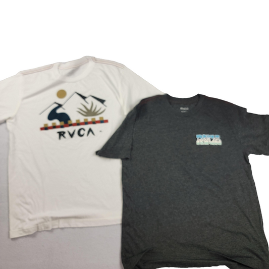 2 Pk RVCA Shirt Boys XL White Gray Graphic Tee Short Sleeve Skate Youth