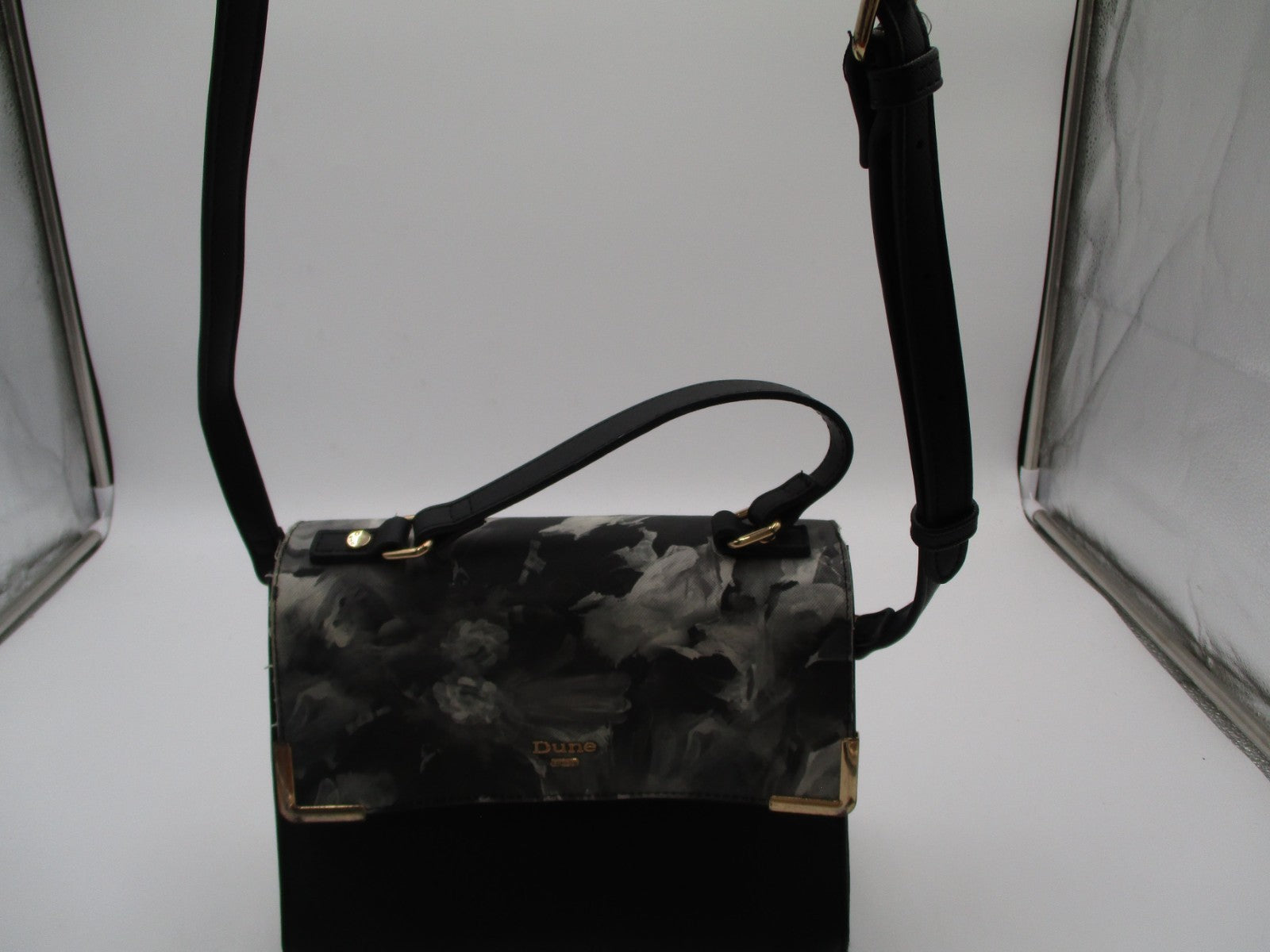 Dune London Black Floral Top Handle Satchel Purse Shoulder Bag Gold Hardware8