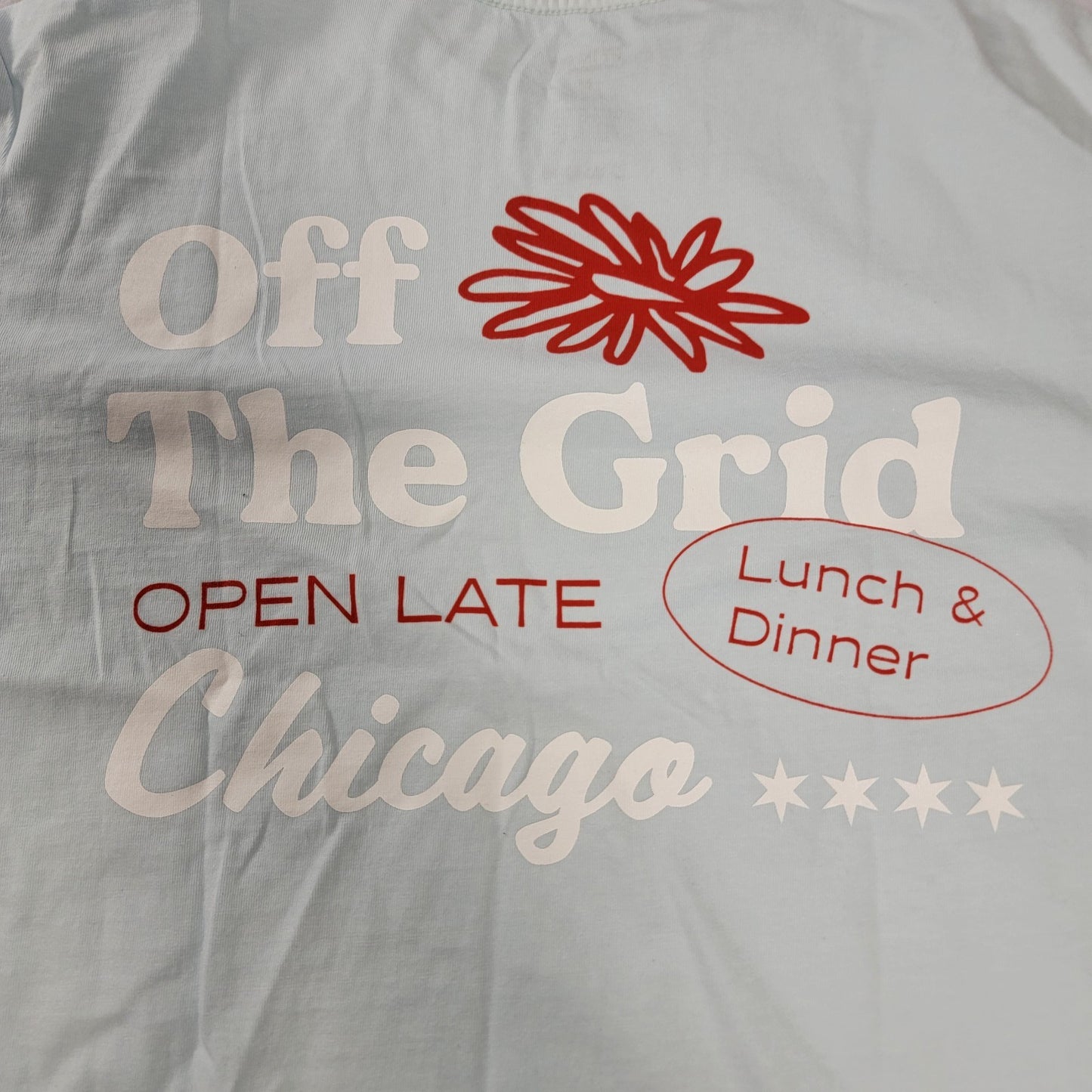 John Summit Open Late Chicago Tee Light Blue Medium New 100% Cotton
