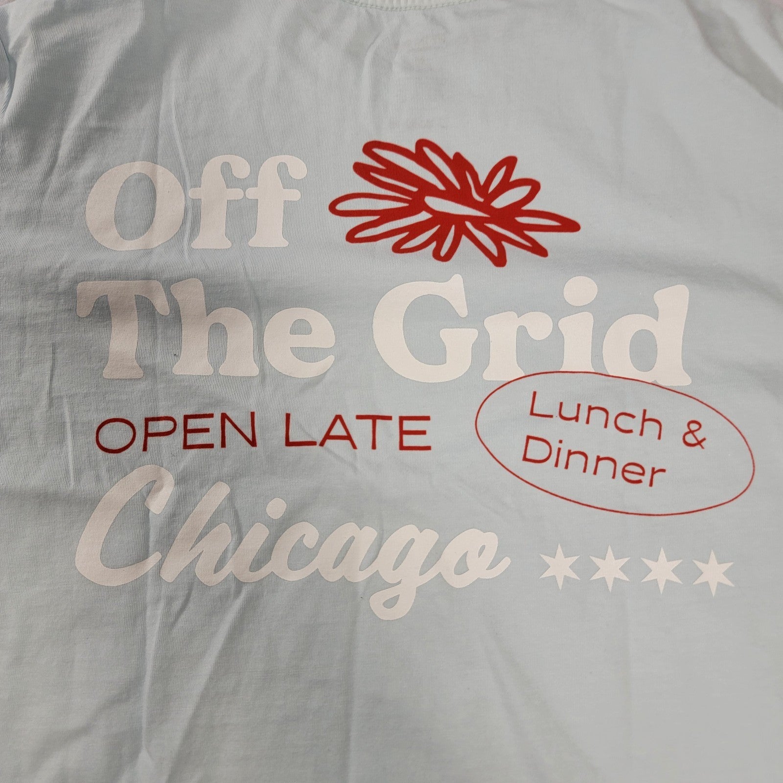 John Summit Open Late Chicago Tee Light Blue Medium New 100% Cotton