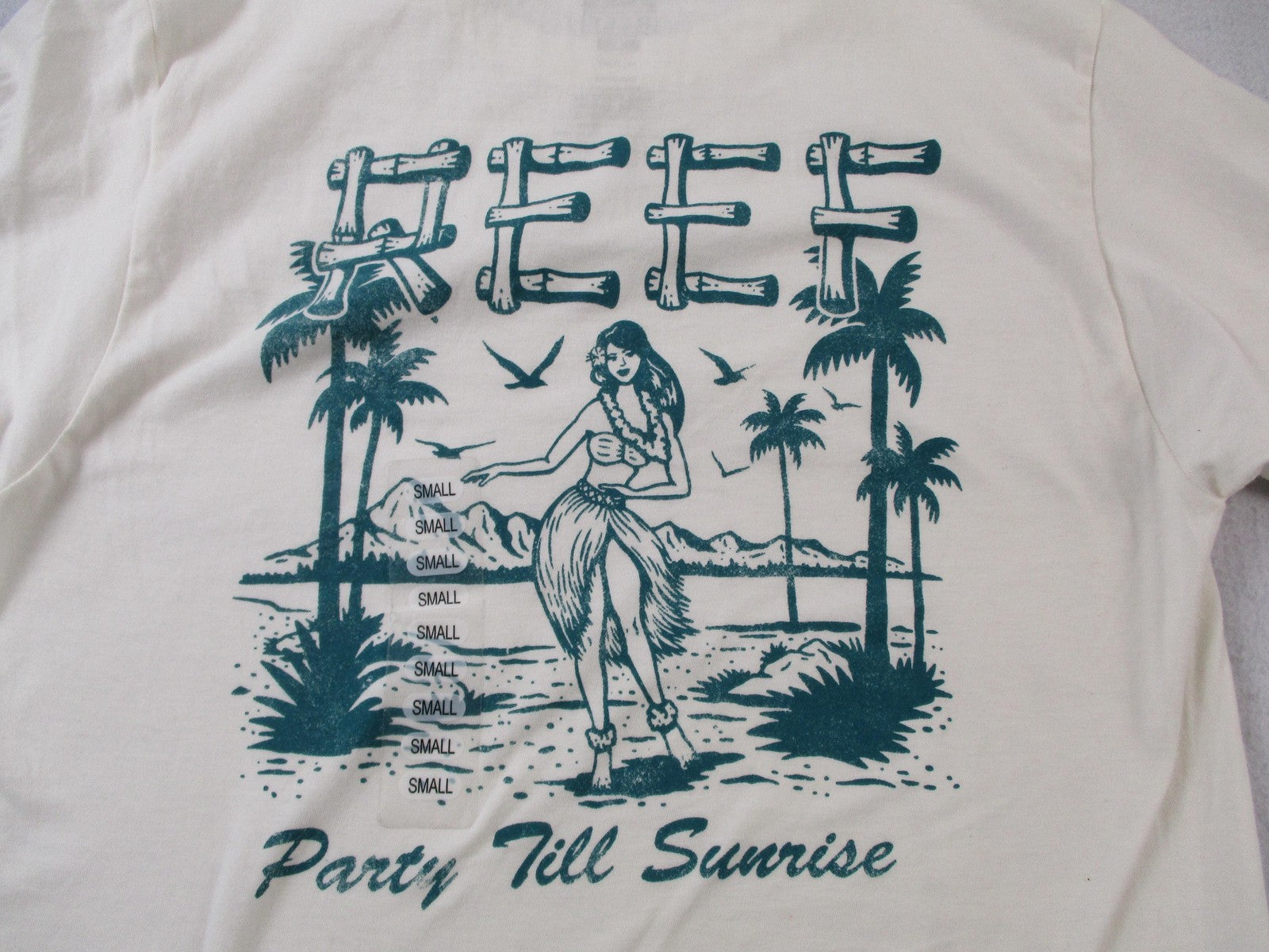 Reef Shirt Mens Small Vintage White Party Till Sunrise Surf Graphic Tee 15029