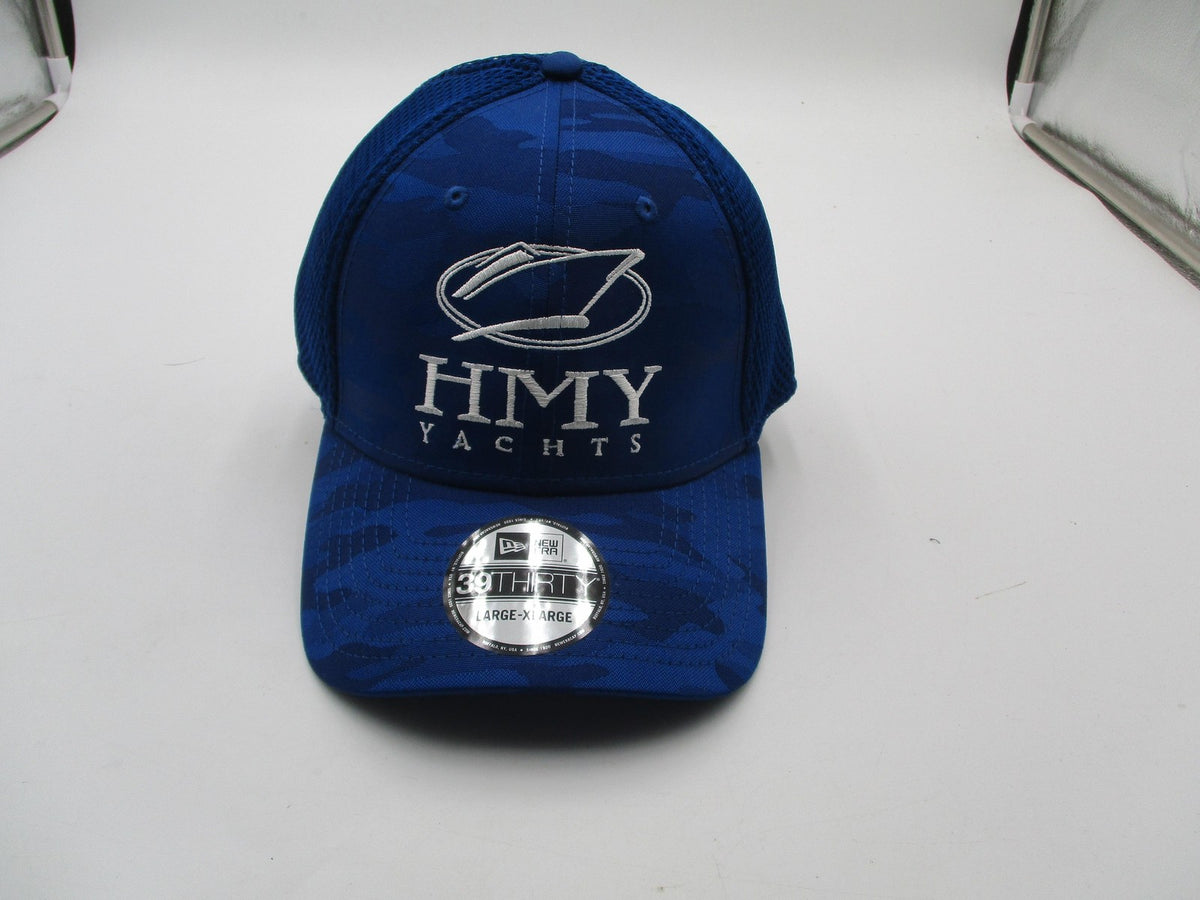 New Era HMY Yachts Hat Cap Fitted Mens L/XL Blue Mesh Camo Baseball 39THIRTY8
