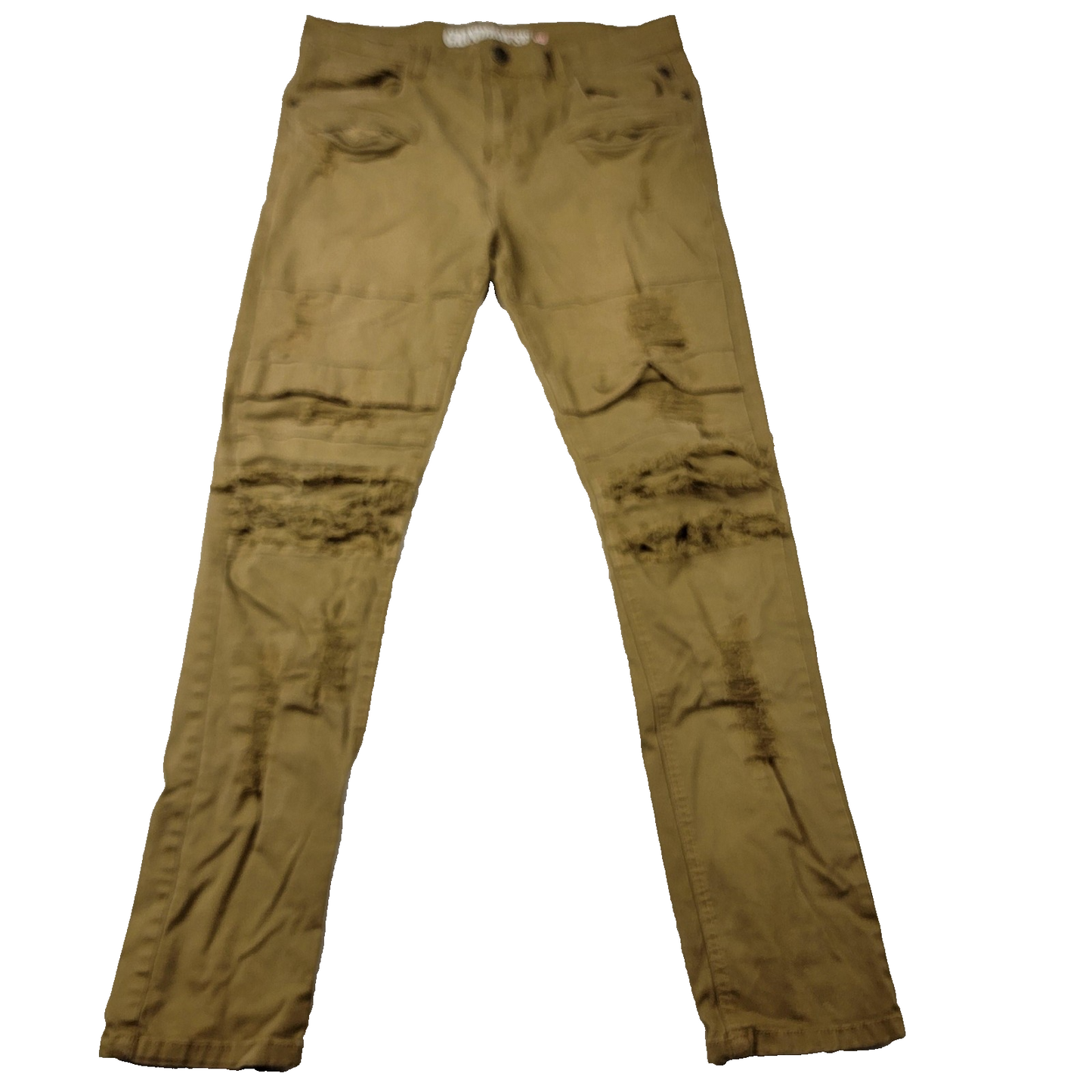 Grindhouse Denim Jeans Mens 36 Khaki Brown Distressed Ripped Moto Stretch