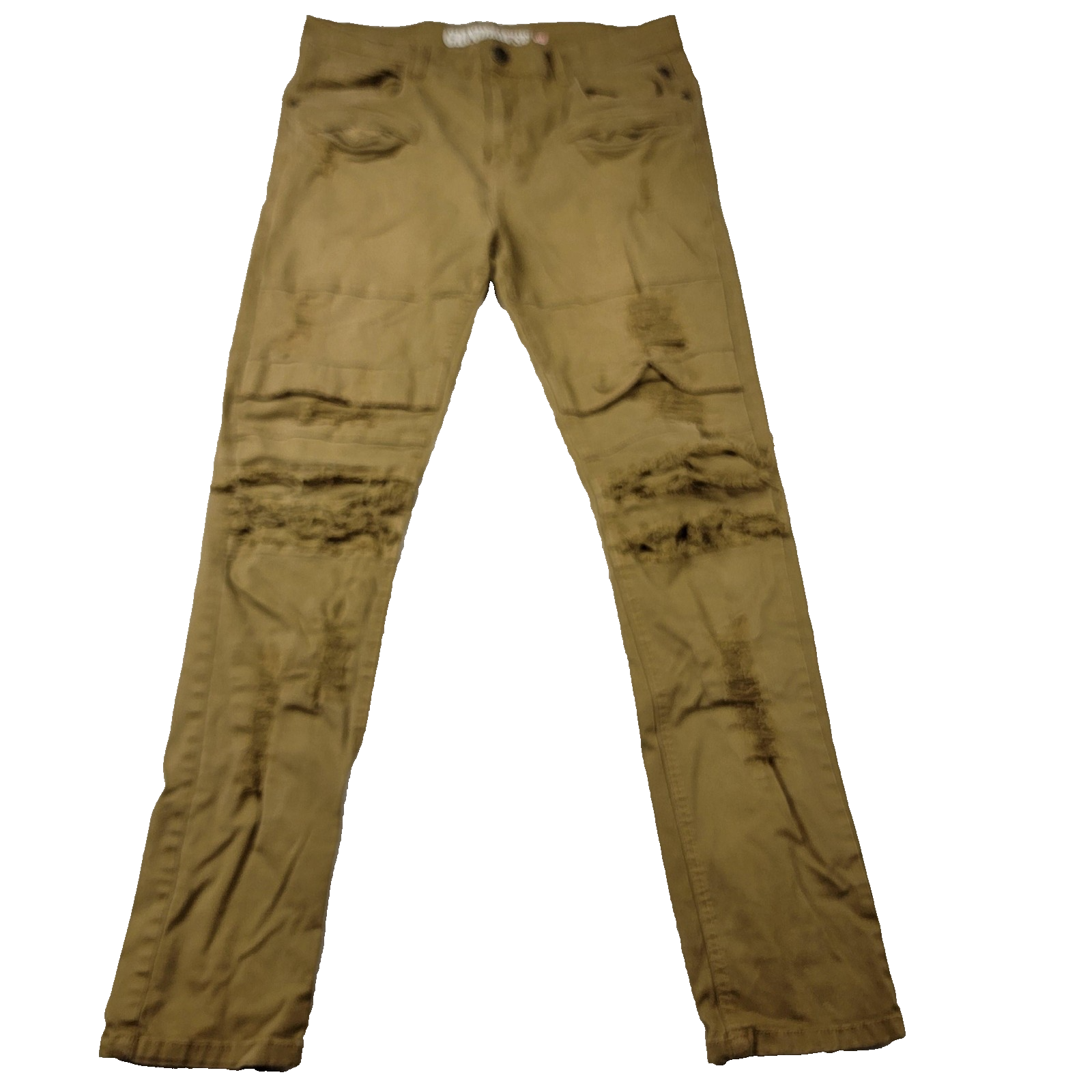 Grindhouse Denim Jeans Mens 36 Khaki Brown Distressed Ripped Moto Stretch