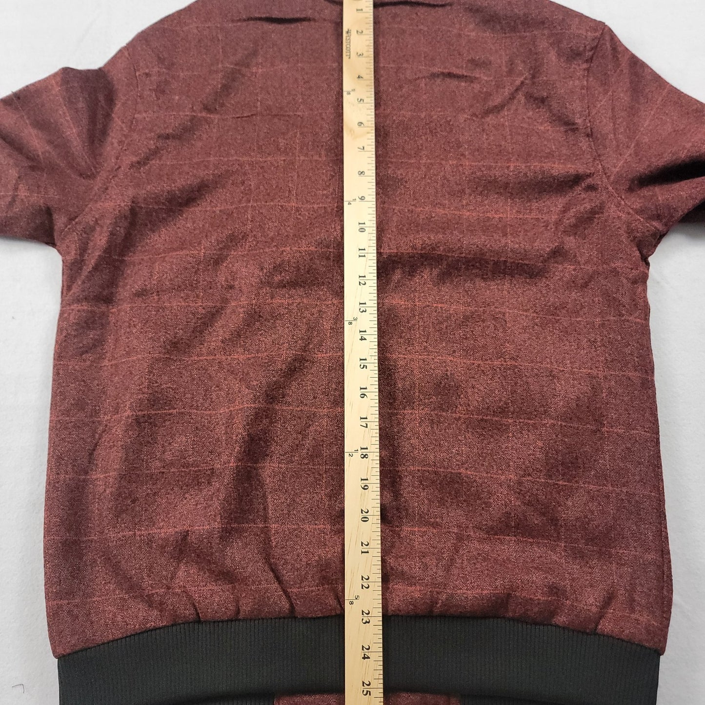Indigo Star Men’s Crimson Windowpane Bomber Jacket Size S NWT MILJ618