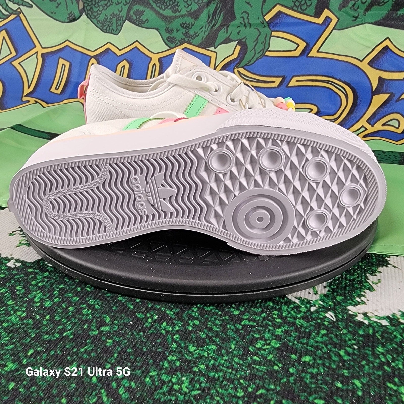 ADIDAS (GS) NIZZA PLATFORM J White/Pink/Multi Girls Size 4.5 GY91027