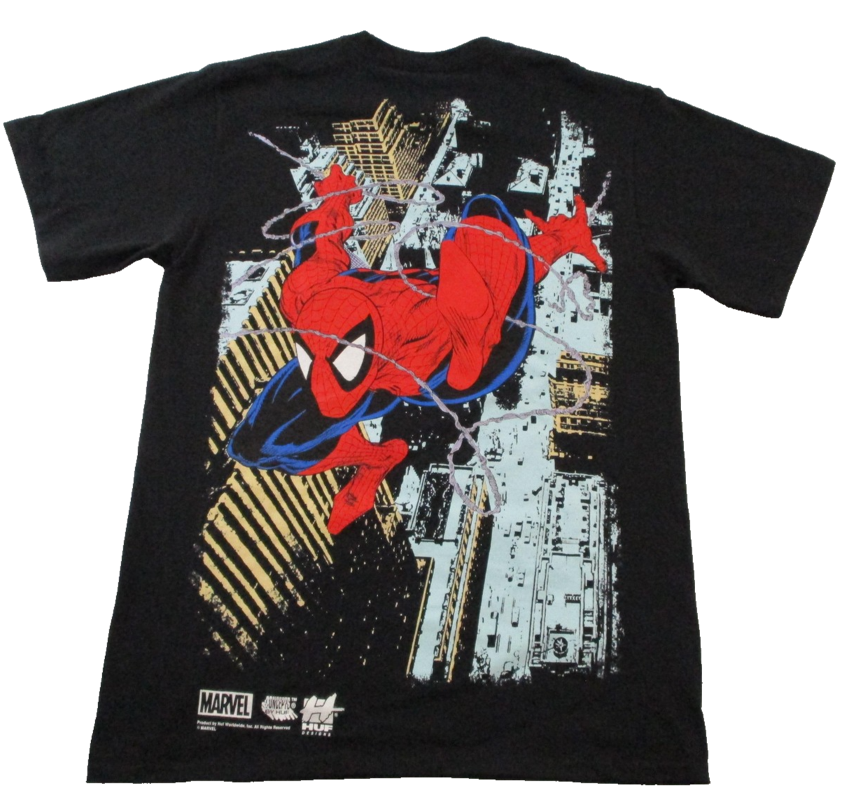 SpiderMan HUF Marvel Shirt Mens Medium Black Graphic Tee Back Graphic 15061