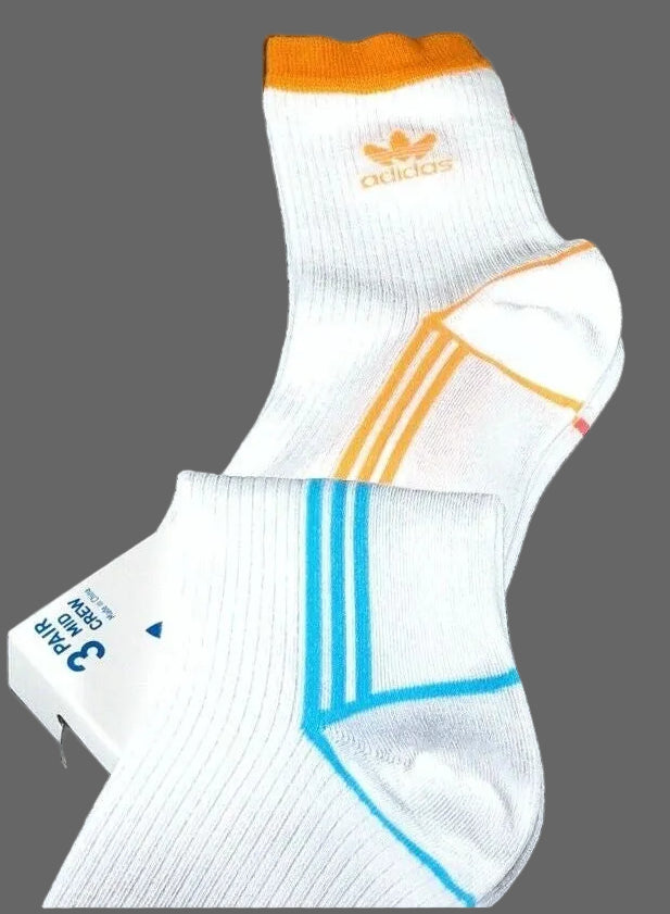 adidas Originals Trefoil Socks Mens Medium 3 Pairs Mid Crew White Multicolor1