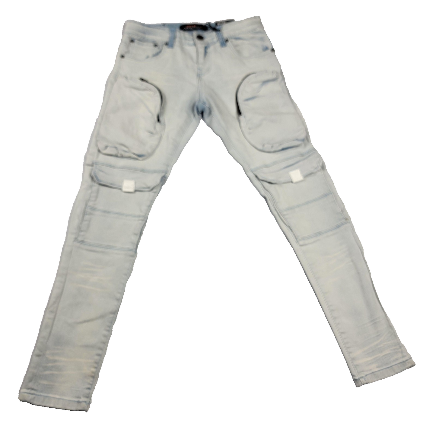 Copper Rivet Jeans Mens 16 Blue Slim Fit Cargo Pockets Zipper Streetwear New 9850