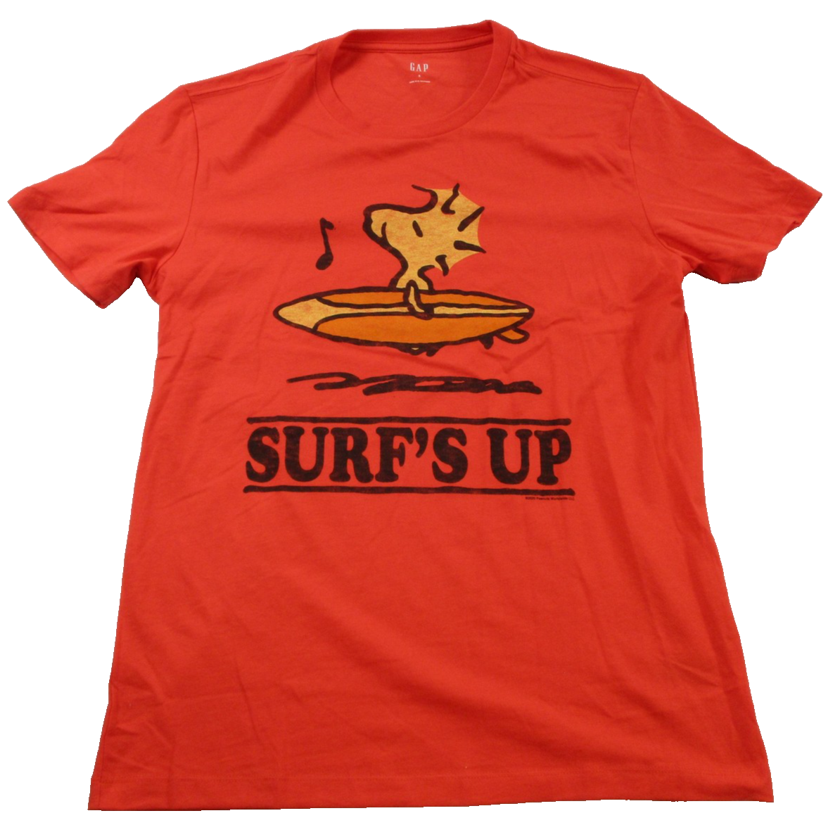 Gap Peanuts Woodstock Surf's Up Shirt Mens Small Orange Graphic Tee Surfing 13580