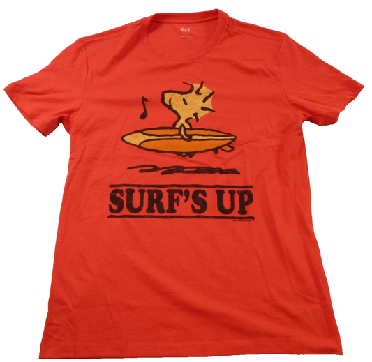 Gap Peanuts Woodstock Surf's Up Shirt Mens Small Orange Graphic Tee Surfing 13580