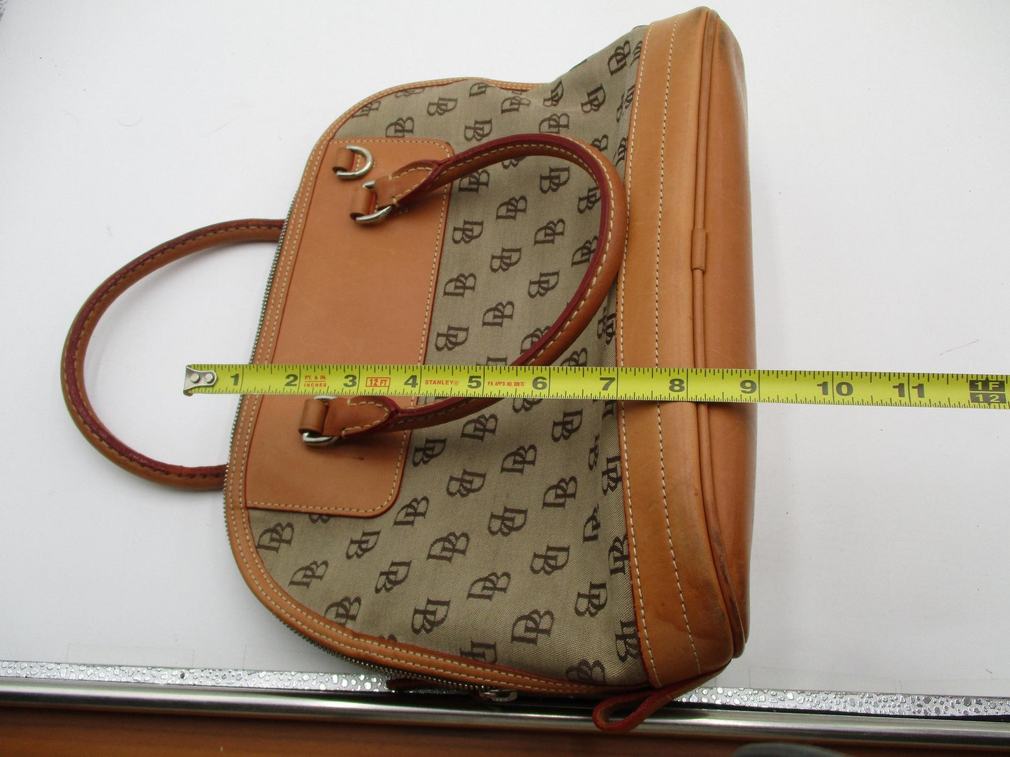 Vintage Dooney & Bourke Satchel Bag Womens Medium Brown Monogram Canvas USA12