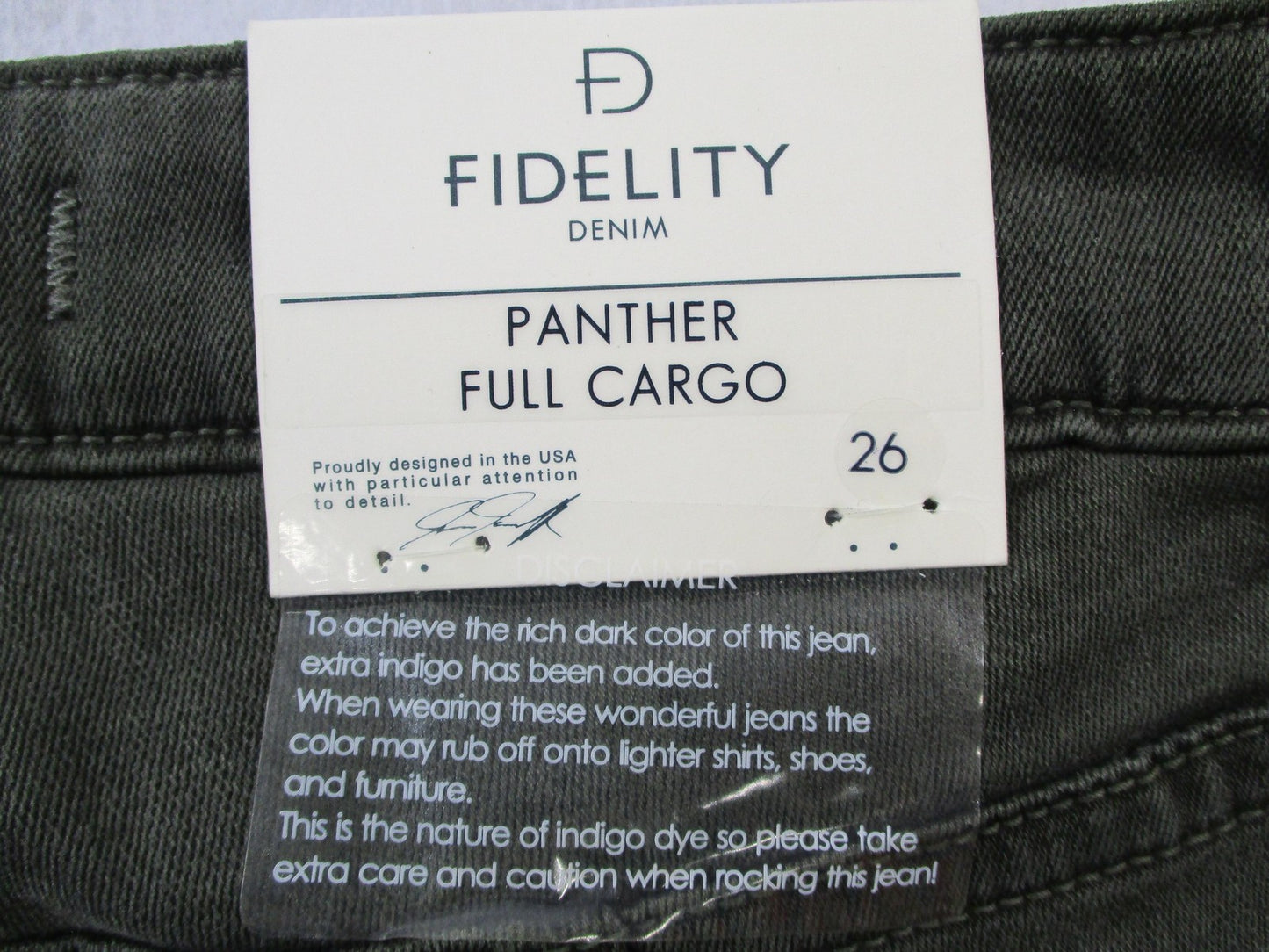 Fidelity Denim Panther Full Cargo Jeans Womens 26 Deep Sage Green Made USA 14616