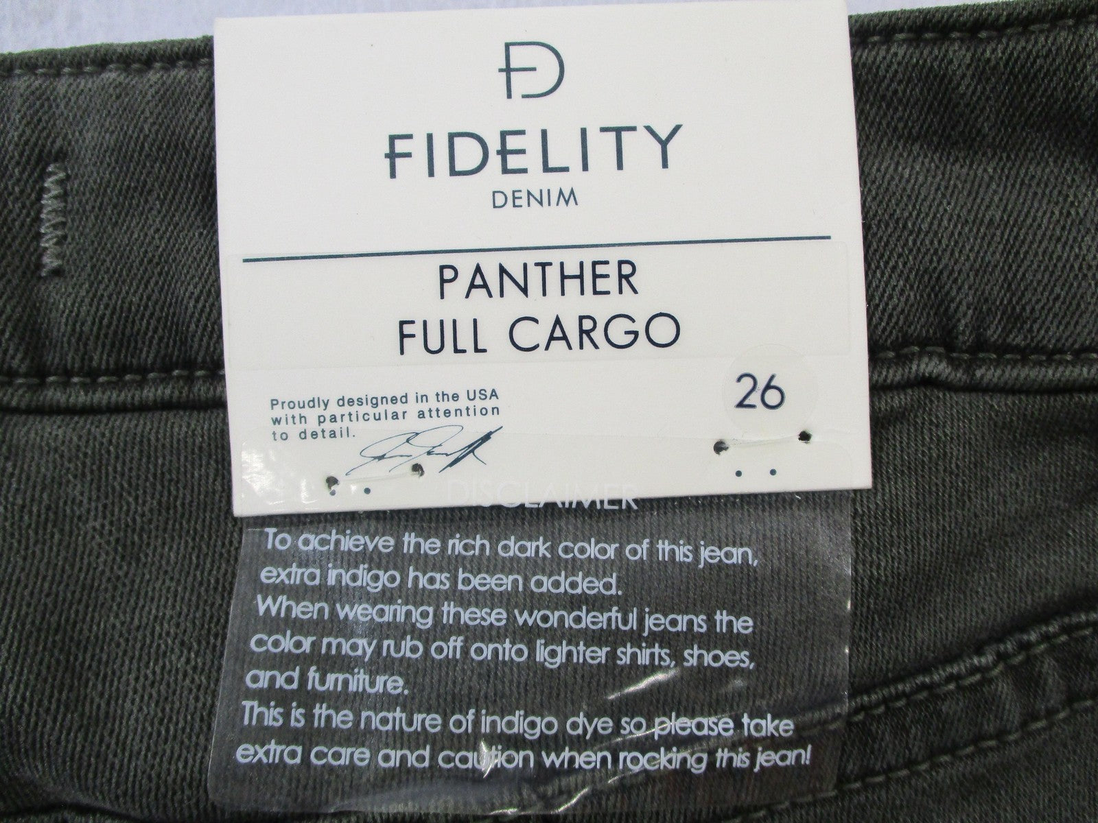 Fidelity Denim Panther Full Cargo Jeans Womens 26 Deep Sage Green Made USA 14616