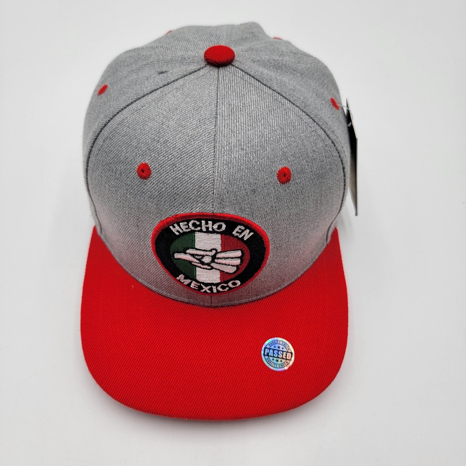 Hecho en Mexico Hat Cap Snap Back Gray Red Embroidered Patch Mens Mexican Pride4
