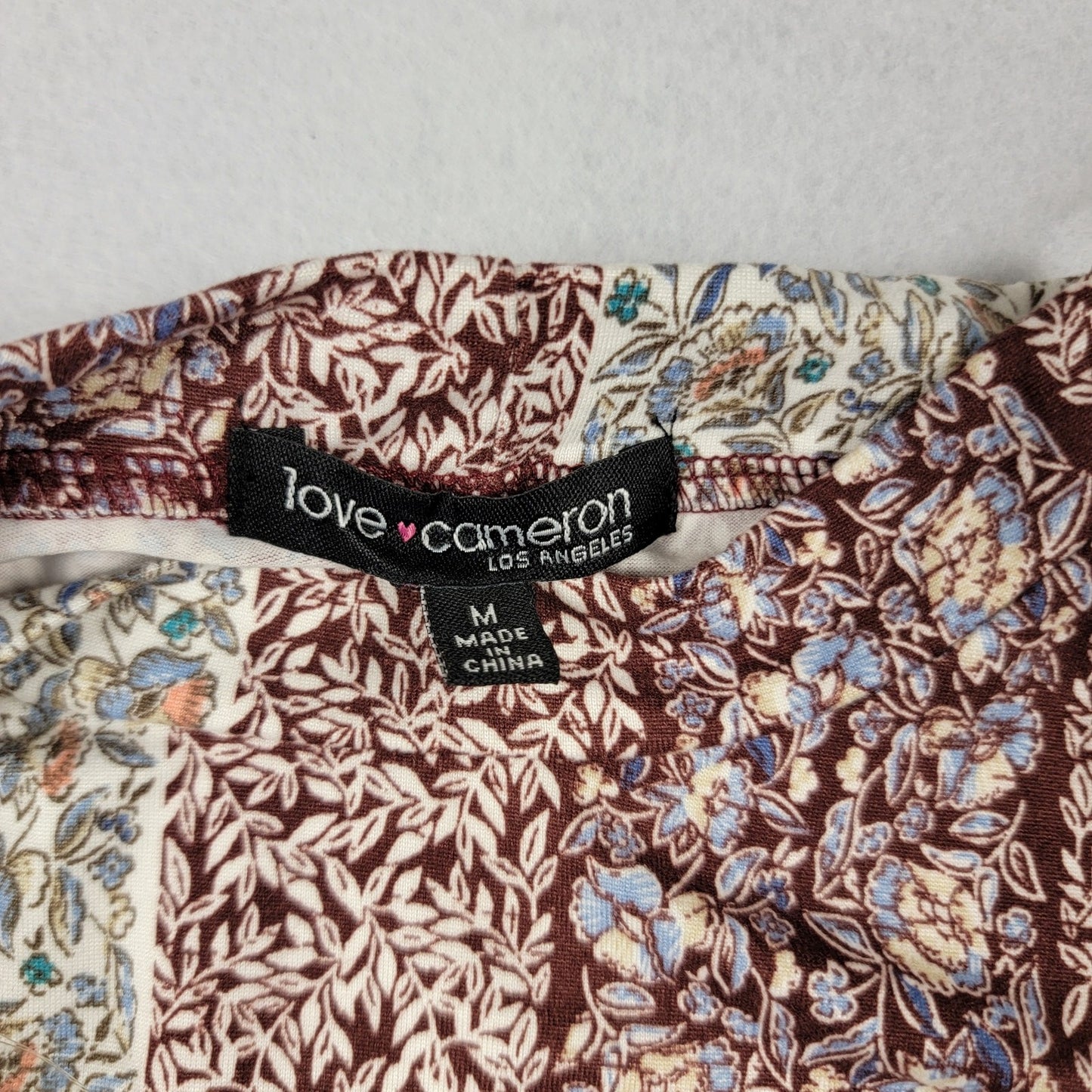 Love Cameron La Pink & Ivory Floral Long Sleeve Stretch Mini Dress Sz M 837392