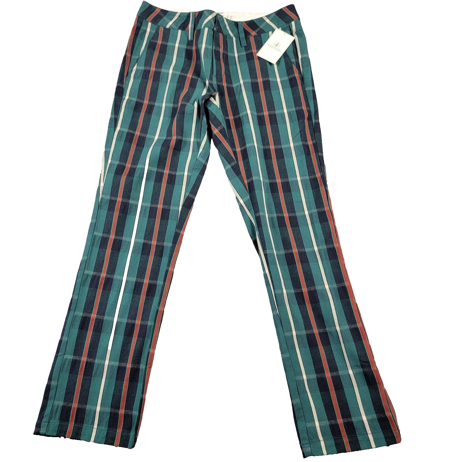 Volcom Frochickie Pants Womens 1 X 27 Plaid Green Slim Straight Ankle Fit