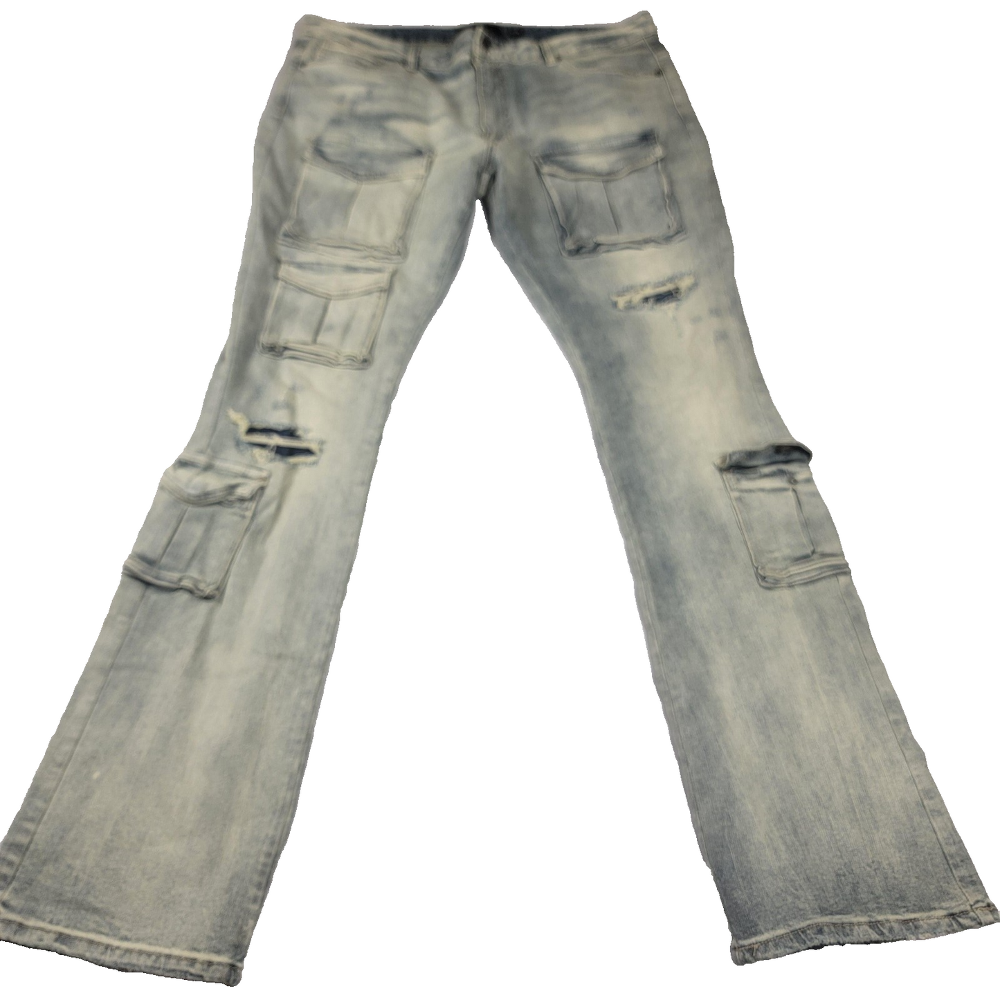 Decibel Jeans Mens 40x36 Blue Distressed Cargo Pockets Straight Leg