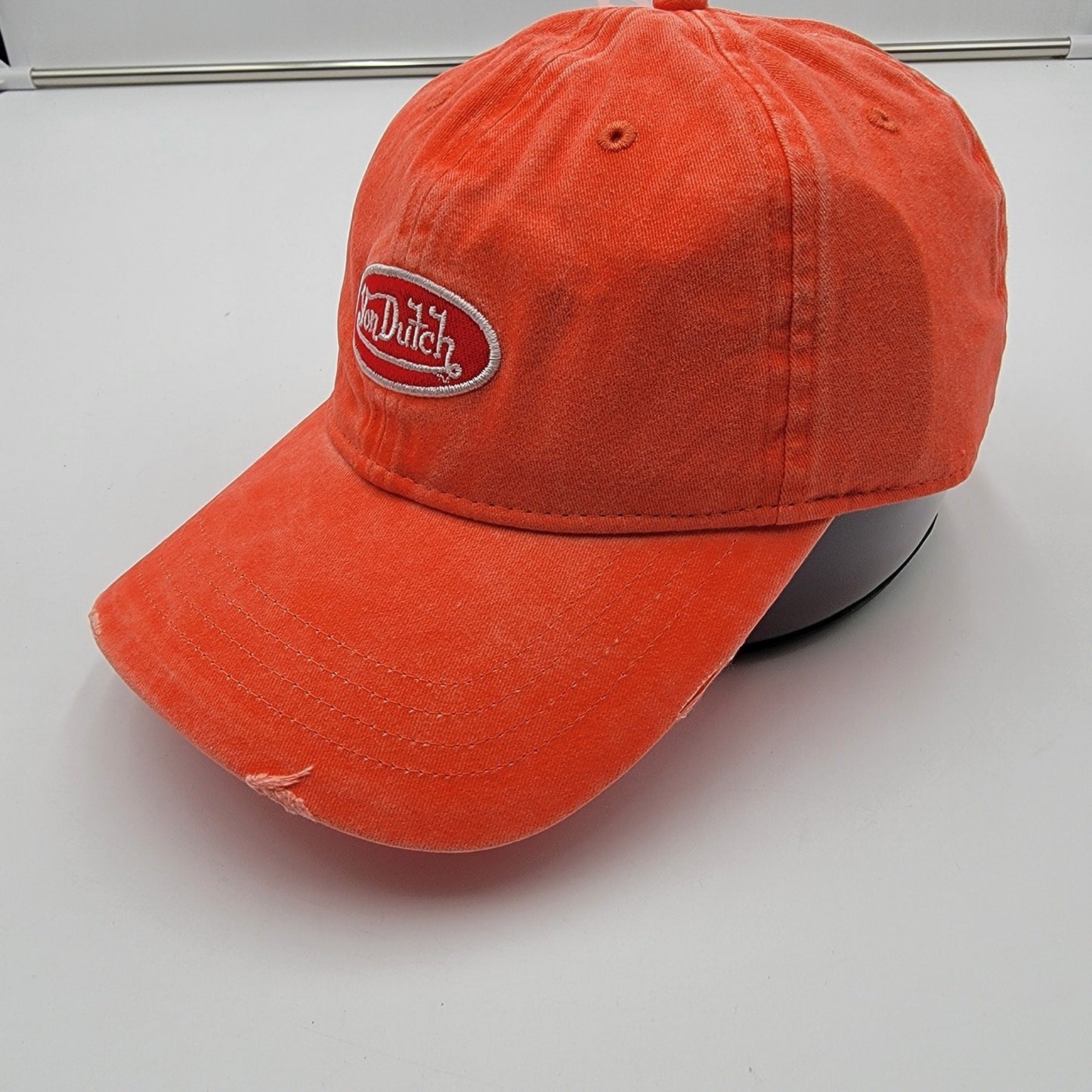 Von Dutch Distressed Denim Adjustable Dad Cap in Orange1