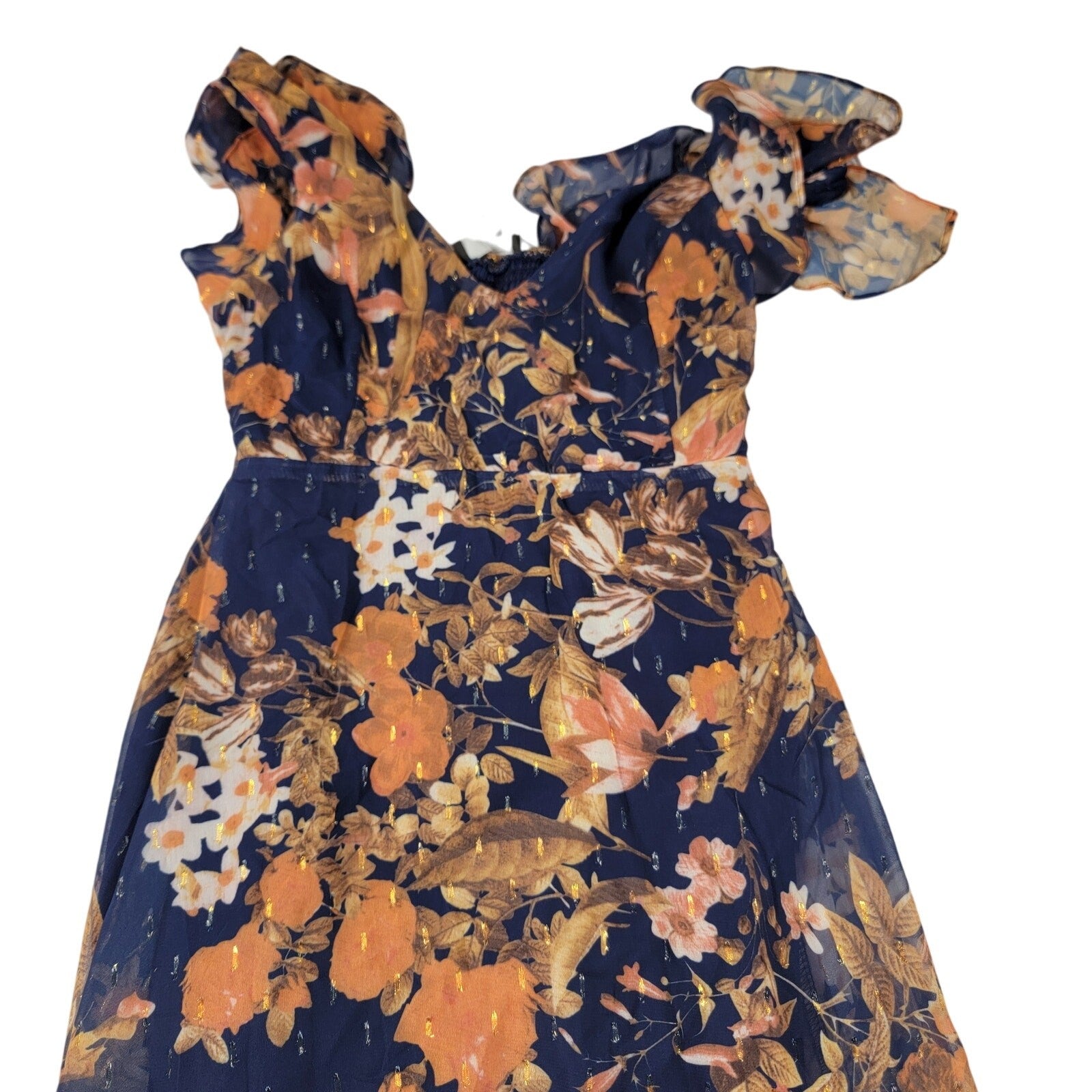 Lulus Stunning Favorite Navy Blue Floral Ruffled High-Low Maxi Dress