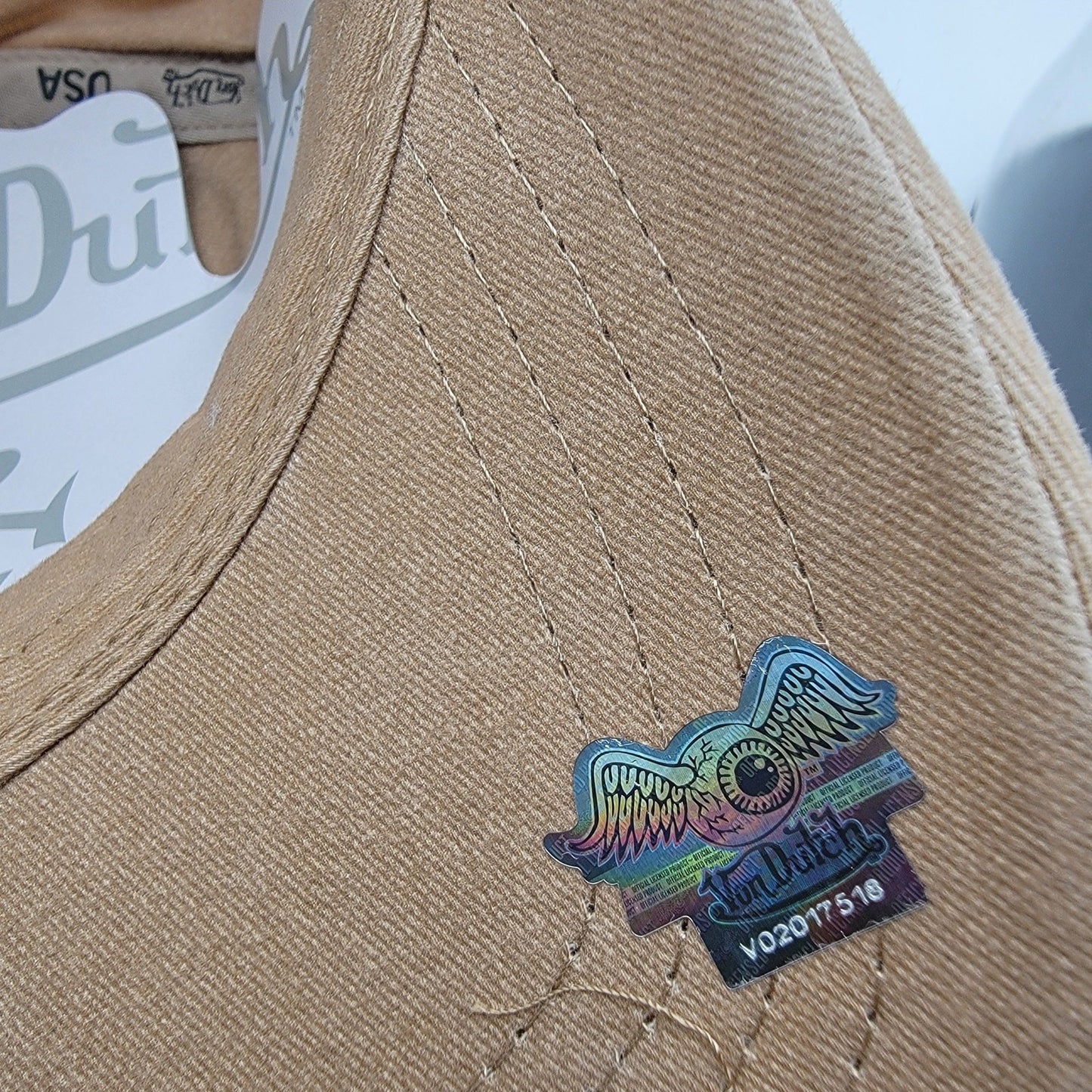 Von Dutch Distressed Denim Adjustable Dad Cap in Beige5