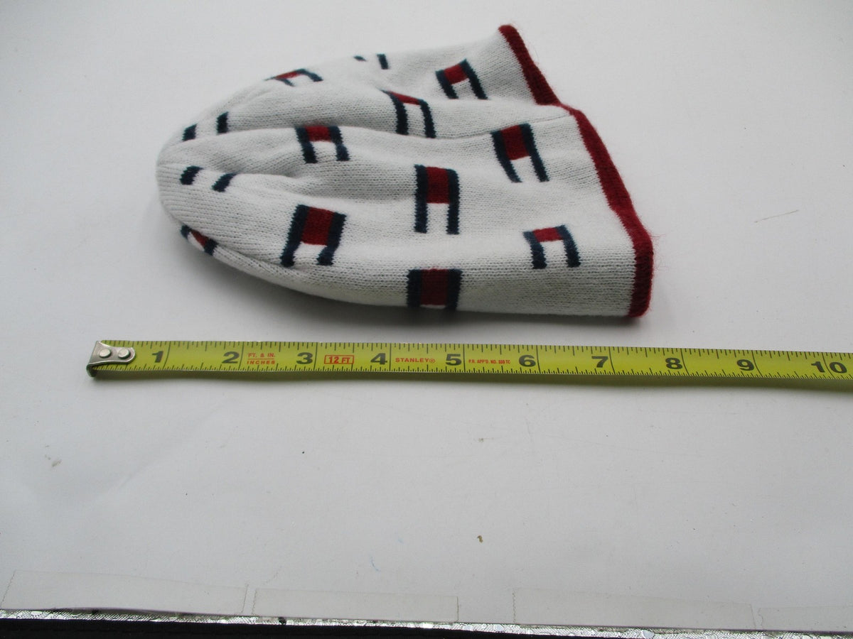 Tommy Hilfiger Hat Cap Beanie Mens One Size White Red Logo Reversible Knit3