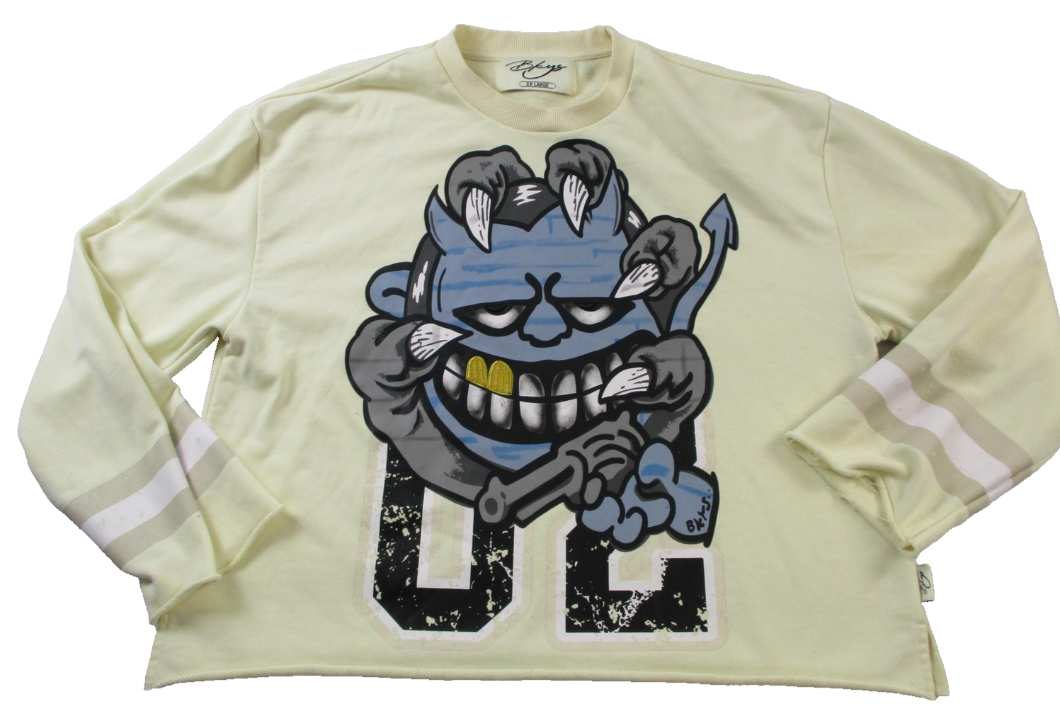 Bkys Sweatshirt Mens 2XL Yellow Fleece Pullover Crewneck Devil Graphic Cartoon0