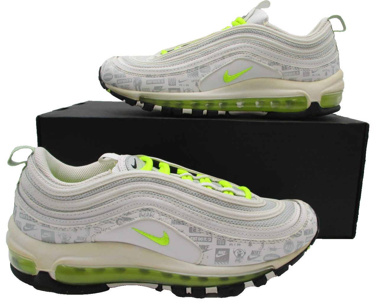 Nike Air Max 97 Shoes Youth Sz 7Y White Volt Logo Print 921522108 Sneakers 1T30