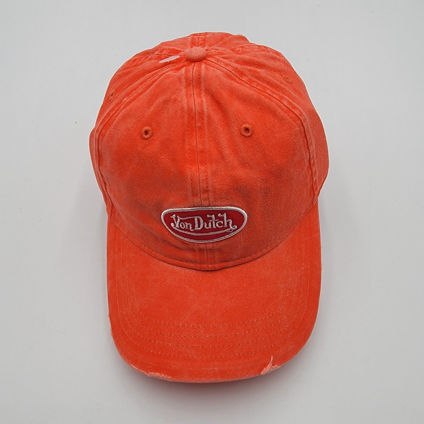 Von Dutch Distressed Denim Adjustable Dad Cap in Orange4