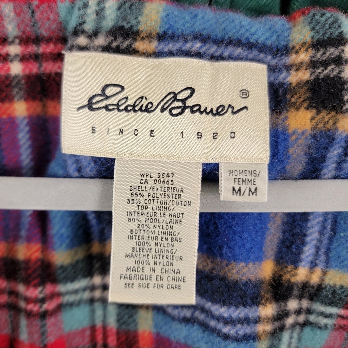 Eddie Bauer Women’s M Green Waxed Cotton Jacket Wool Lined Hooded Vintage 2145